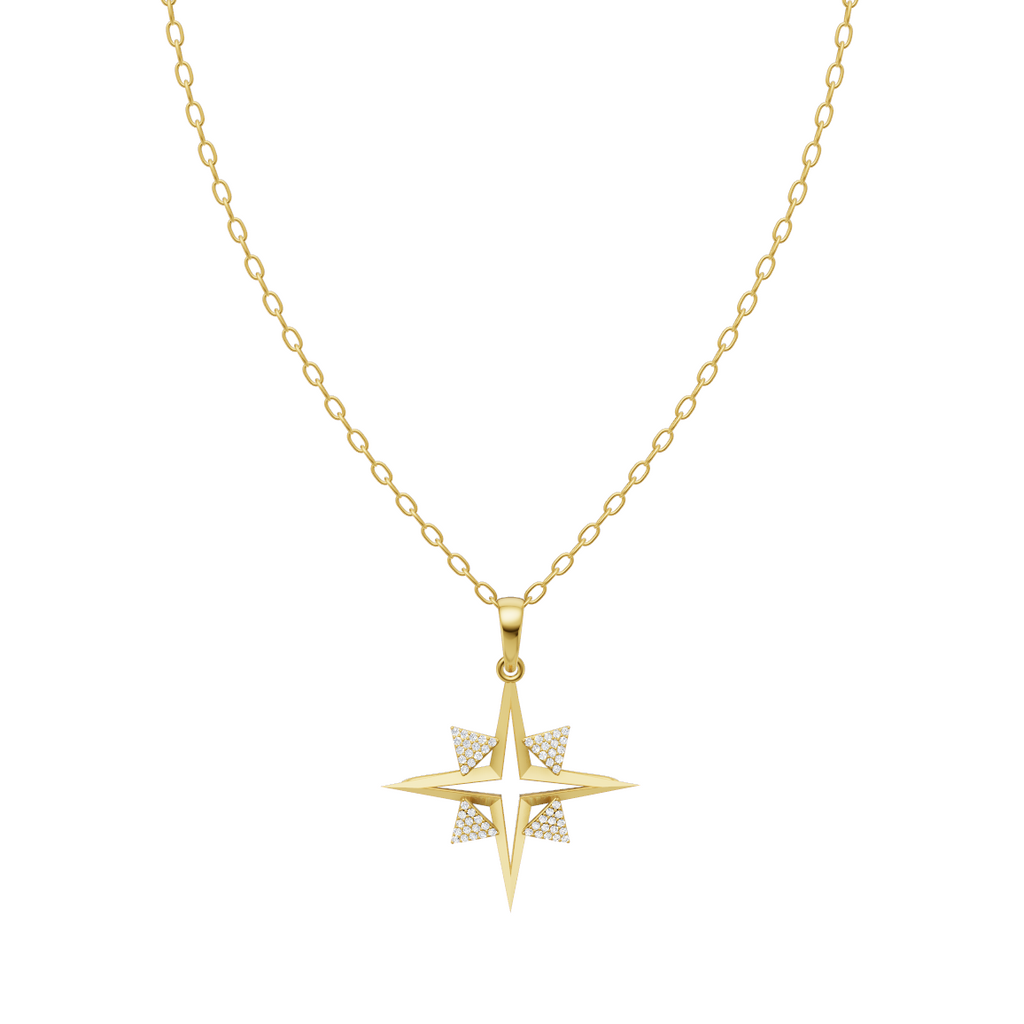 LJ Celestara Compass Star Lab Created Diamond Pendant in White or Rose or Gold Tone with Celestial Design