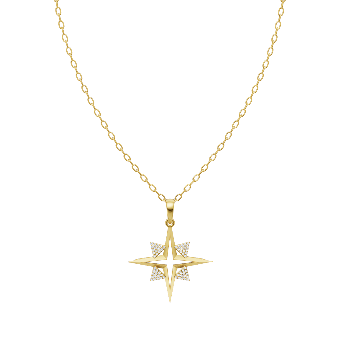 LJ Celestara Compass Star Lab Created Diamond Pendant in White or Rose or Gold Tone with Celestial Design