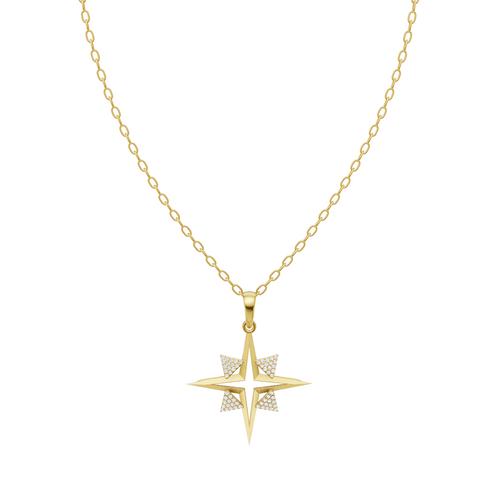 LJ Celestara Compass Star Lab Created Diamond Pendant in White or Rose or Gold Tone with Celestial Design
