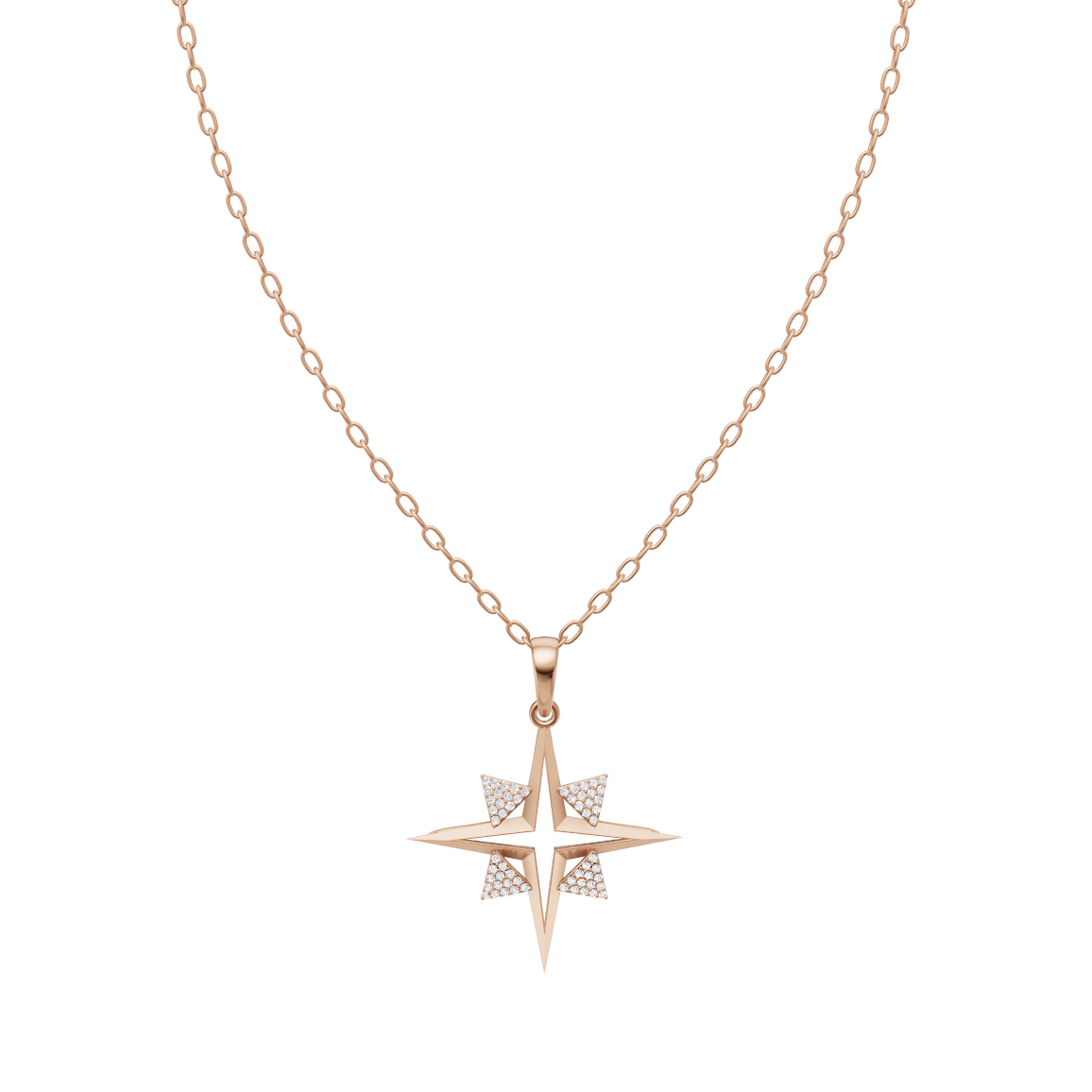 LJ Celestara Compass Star Lab Created Diamond Pendant in White or Rose or Gold Tone with Celestial Design