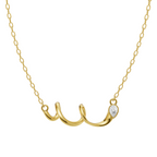 Minimal Script Necklace with Pear Brilliant Lab Grown Diamond in 10 or 14 or 18K Gold