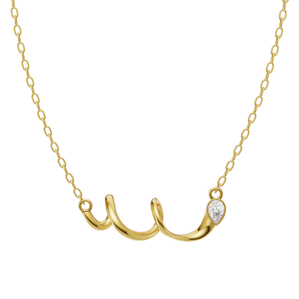 Minimal Script Necklace with Pear Brilliant Lab Grown Diamond in 10 or 14 or 18K Gold