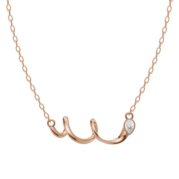 Minimal Script Necklace with Pear Brilliant Lab Grown Diamond in 10 or 14 or 18K Gold