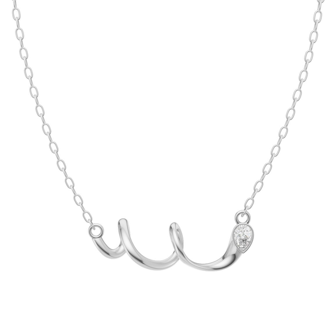 Minimal Script Necklace with Pear Brilliant Lab Grown Diamond in 10 or 14 or 18K Gold