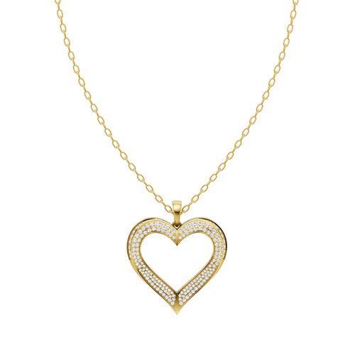 Elysia Pave Heart Pendant Necklace in White or Rose or Gold Tone with Brilliant Lab Grown Diamonds