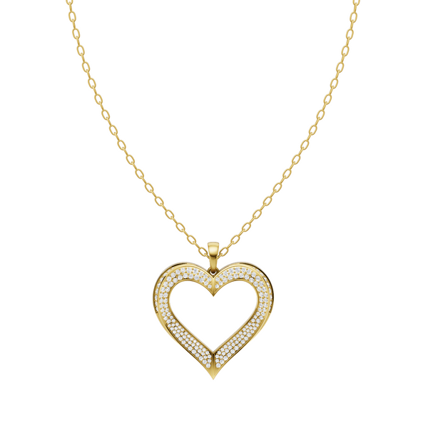 Elysia Pave Heart Pendant Necklace in White or Rose or Gold Tone with Brilliant Lab Grown Diamonds