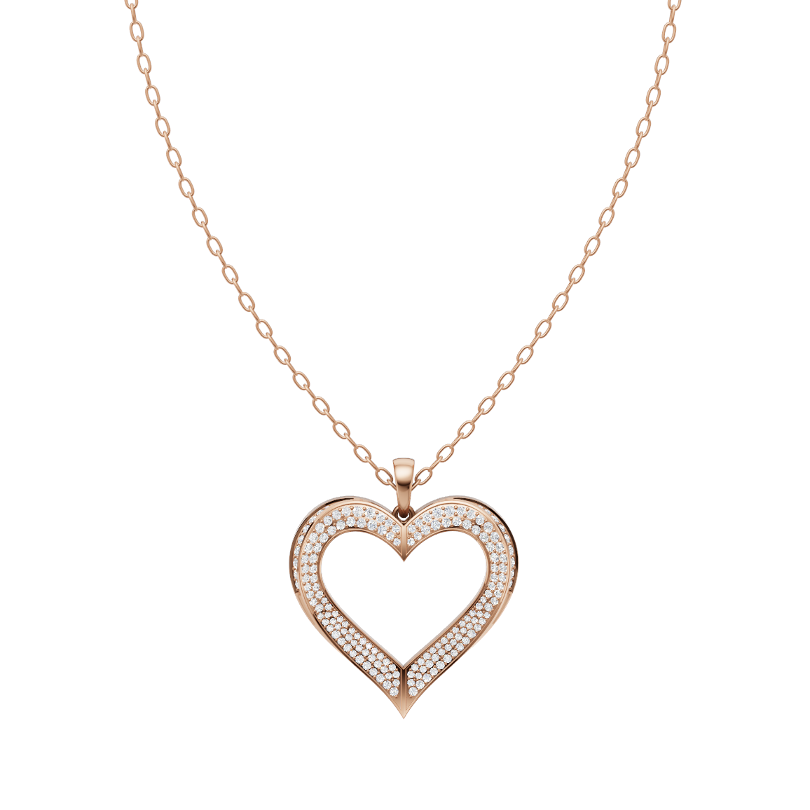 Elysia Pave Heart Pendant Necklace in White or Rose or Gold Tone with Brilliant Lab Grown Diamonds