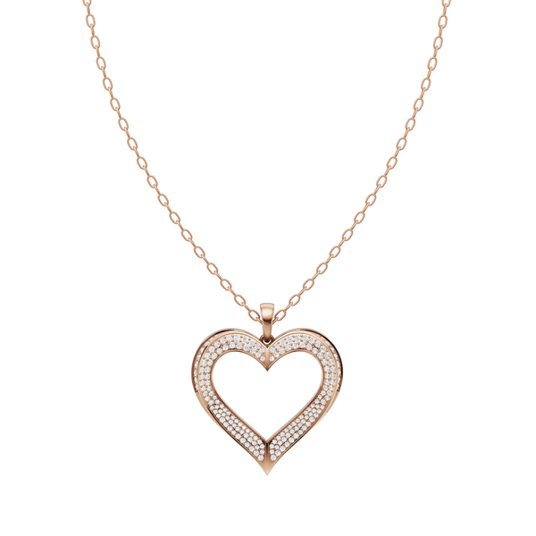 Elysia Pave Heart Pendant Necklace in White or Rose or Gold Tone with Brilliant Lab Grown Diamonds