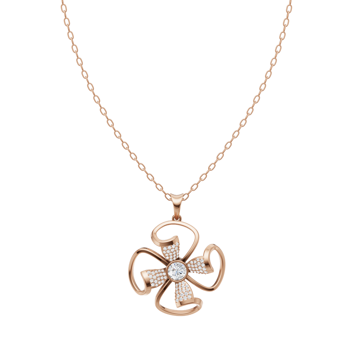 Valeris Ribbon Bloom Pendant Necklace in White or Rose or Gold Tone