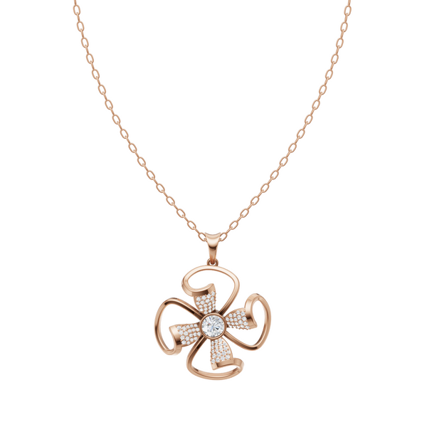 Valeris Ribbon Bloom Pendant Necklace in White or Rose or Gold Tone