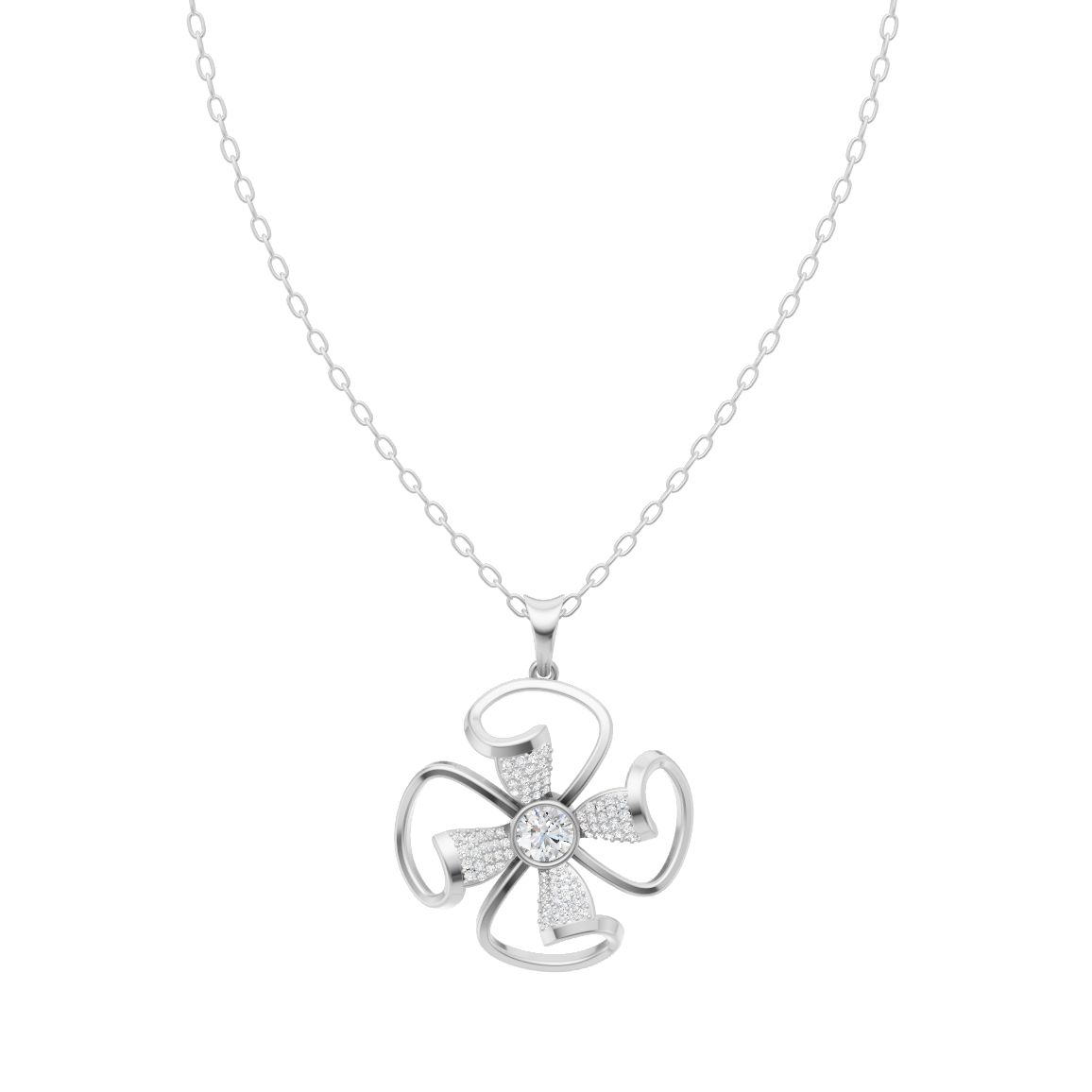 Valeris Ribbon Bloom Pendant Necklace in White or Rose or Gold Tone