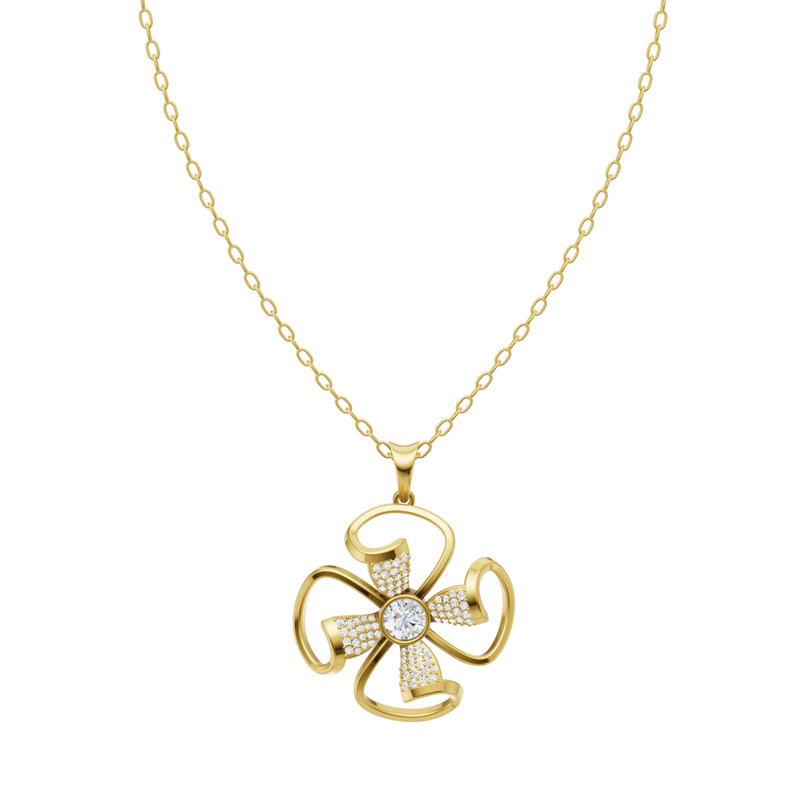 Valeris Ribbon Bloom Pendant Necklace in White or Rose or Gold Tone