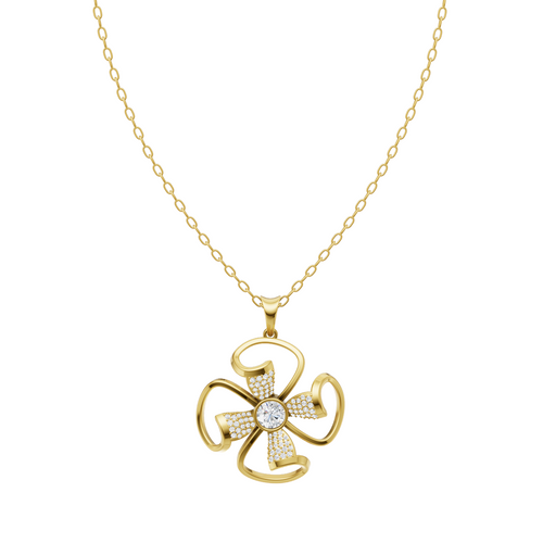Valeris Ribbon Bloom Pendant Necklace in White or Rose or Gold Tone