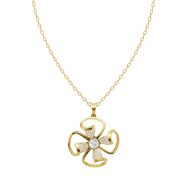 Valeris Ribbon Bloom Pendant Necklace in White or Rose or Gold Tone
