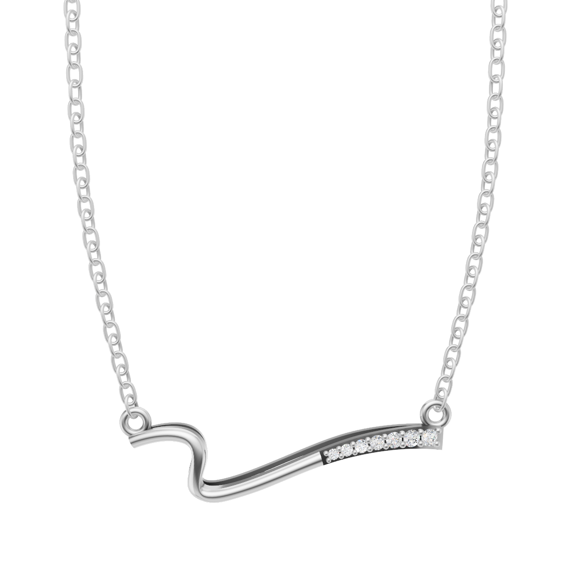 Abstract Curved Bar Necklace with Pave Sparkle Lab Created Stones in Gold