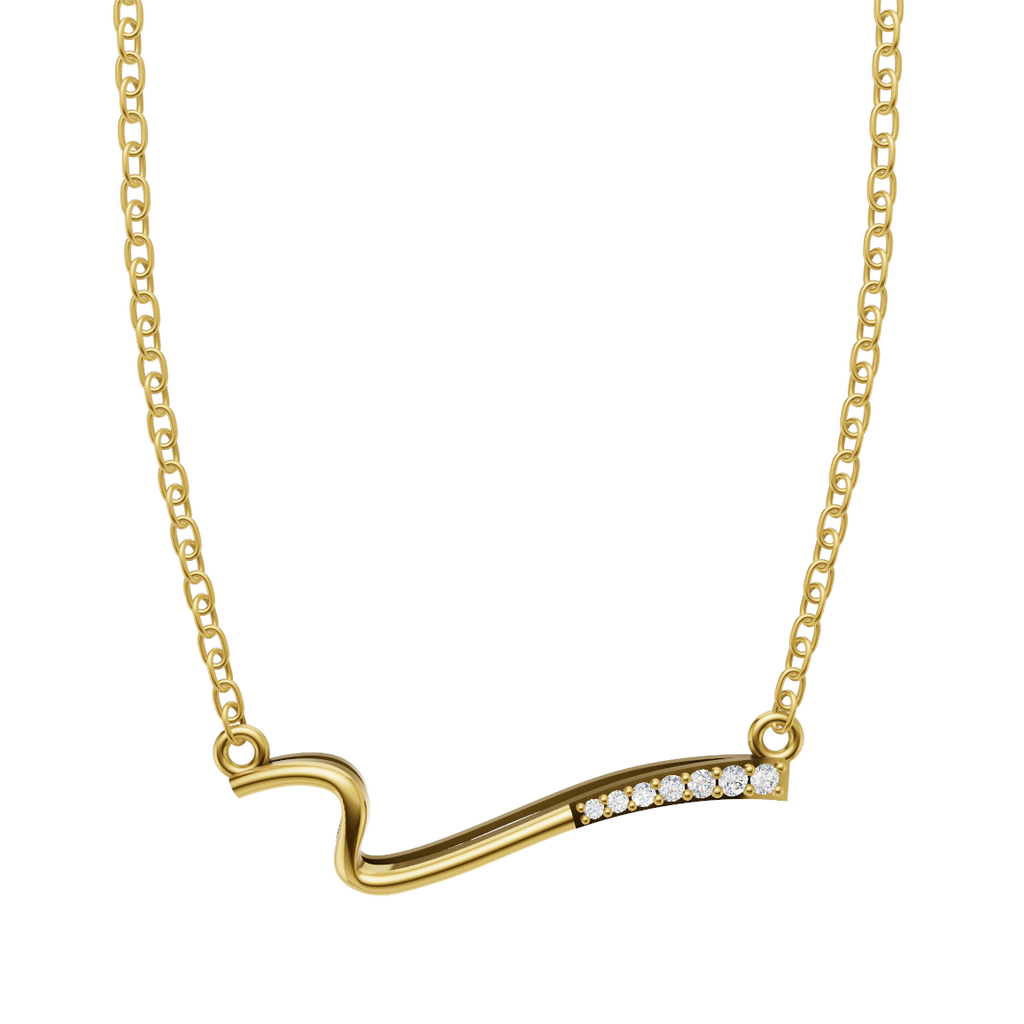 Abstract Curved Bar Necklace with Pave Sparkle Lab Created Stones in Gold