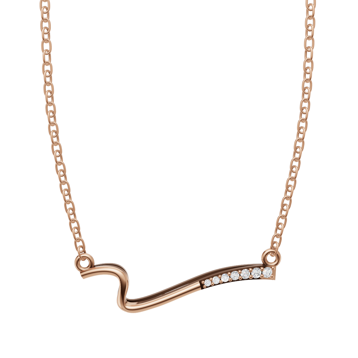 Abstract Curved Bar Necklace with Pave Sparkle Lab Created Stones in Gold