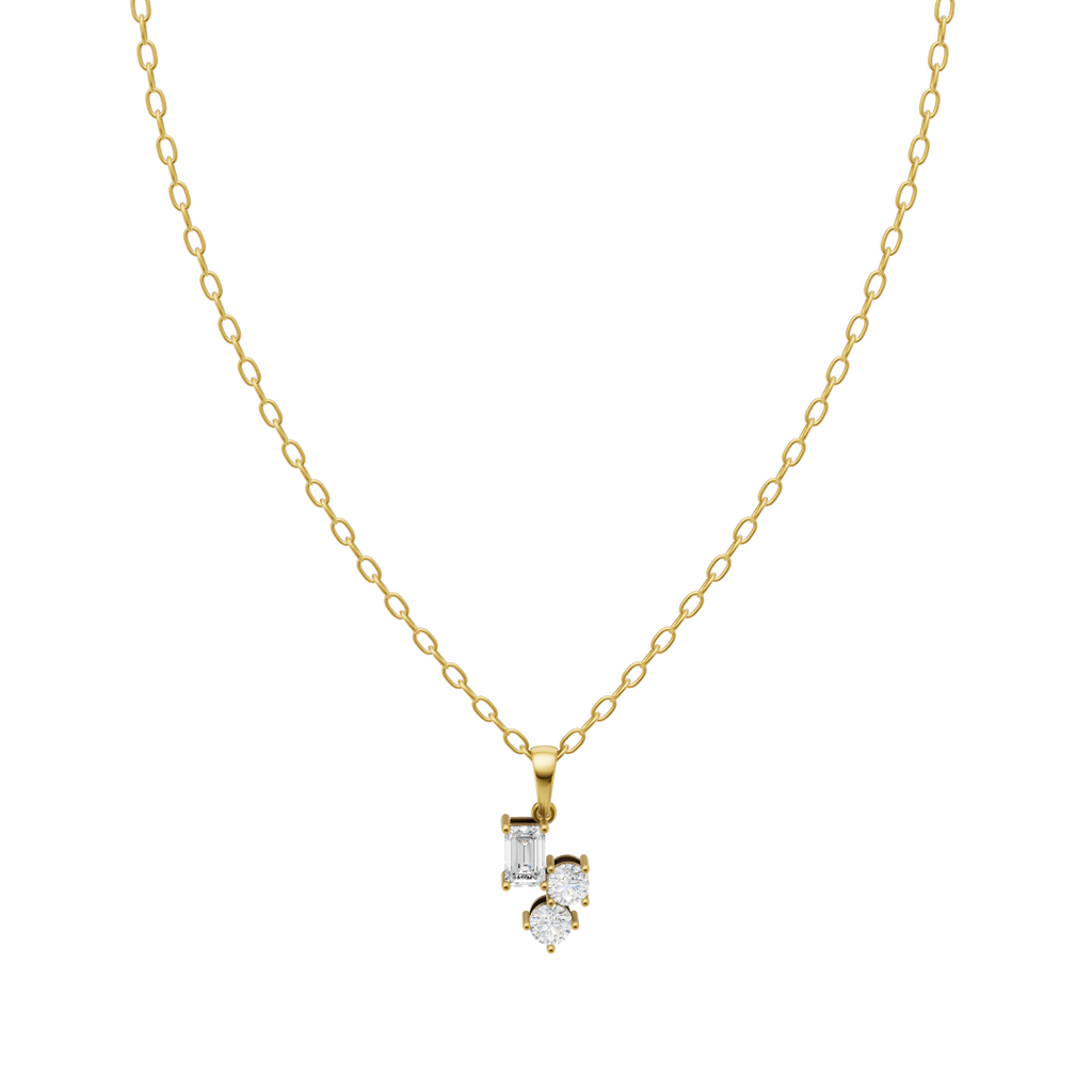 Mixed-Cut Cluster Design Pendant Necklace with Emerald-Cut and Round Lab Grown Stones
