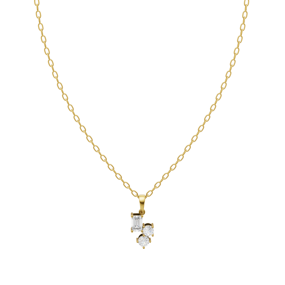 Mixed-Cut Cluster Design Pendant Necklace with Emerald-Cut and Round Lab Grown Stones