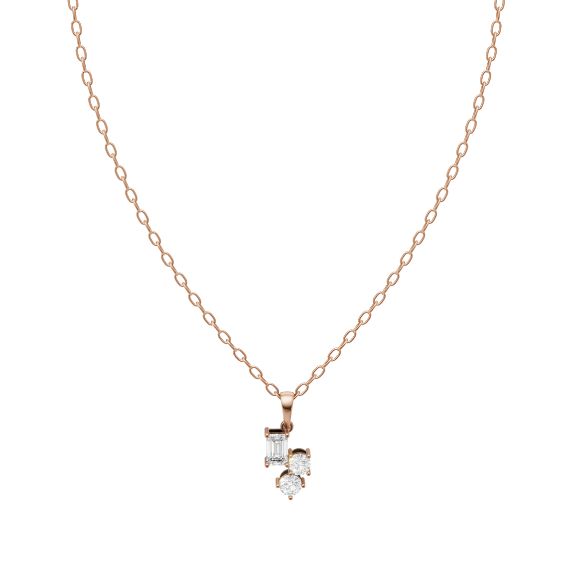 Mixed-Cut Cluster Design Pendant Necklace with Emerald-Cut and Round Lab Grown Stones