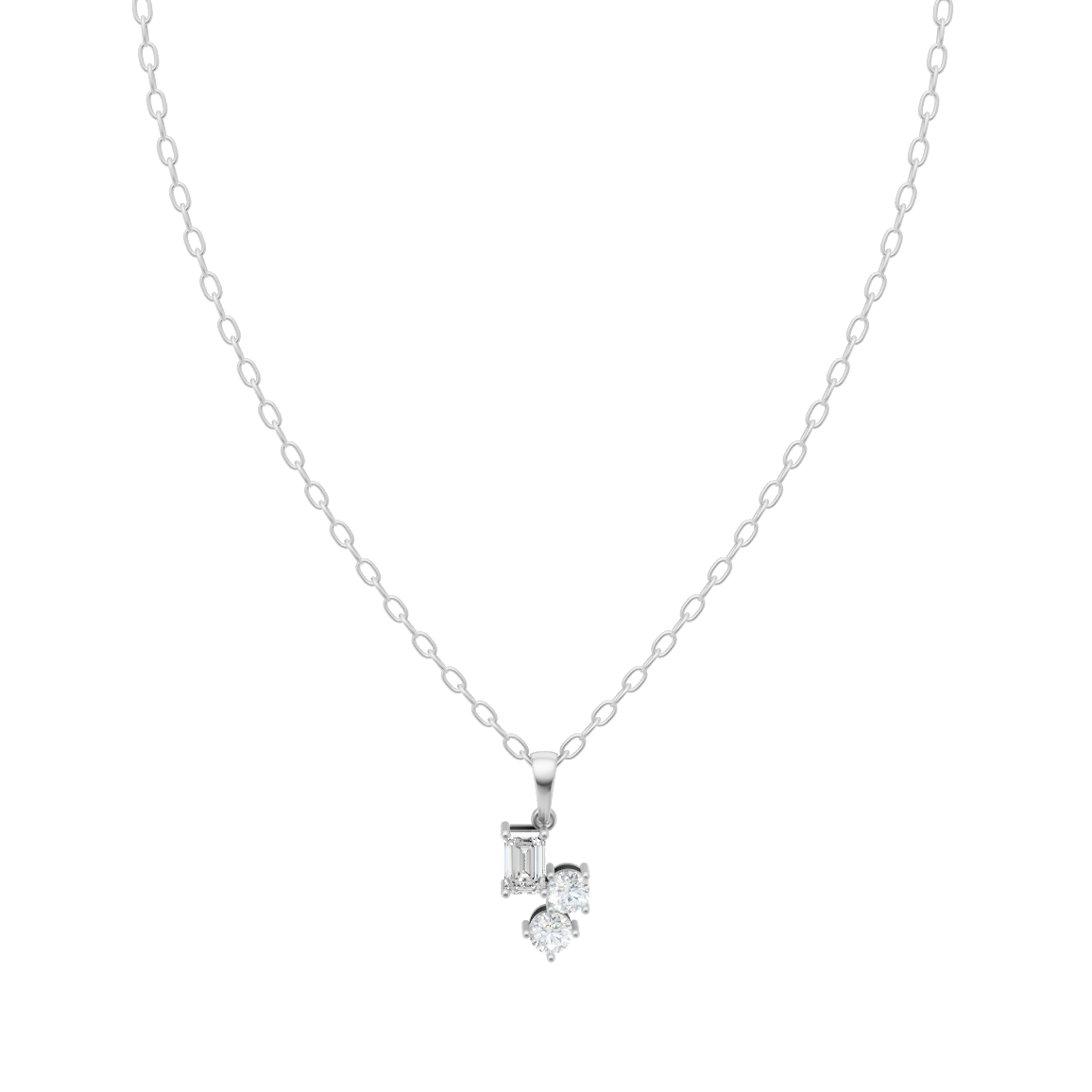 Mixed-Cut Cluster Design Pendant Necklace with Emerald-Cut and Round Lab Grown Stones