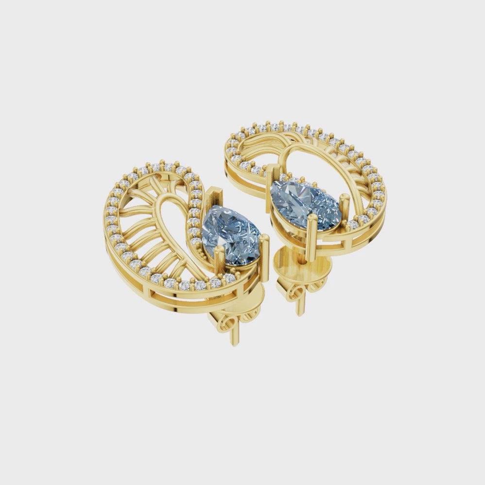 Premium Blue Pear Cut Lab Grown Diamond Openwork Earrings with Pave-Style Sparkle