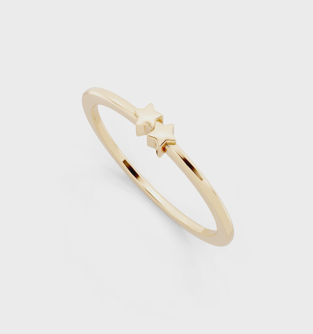 Minimal Celestial Double Star Band Ring in Yellow, White, Rose Gold by LJ
