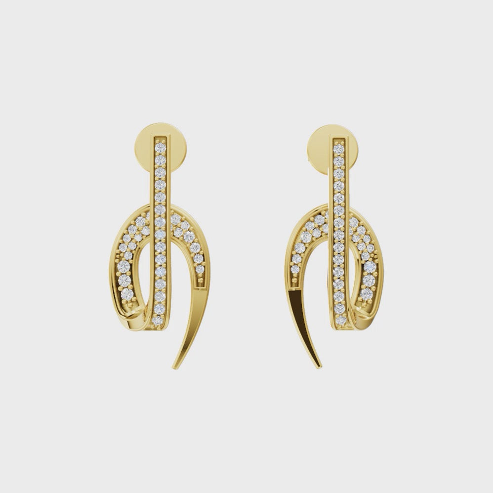 Elegant Crescent Stud Drop Lab Grown Diamond Earrings with Pavé-Style Sparkle for Women
