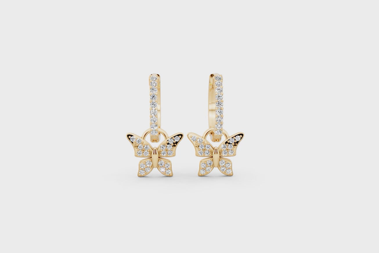 Mariposa Noir Lab Grown Diamond Butterfly Hoop Earrings in 10 or 14 or 18K Gold & 925 Silver