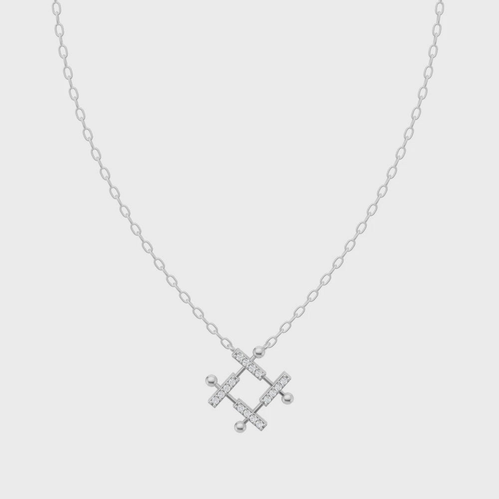 Modern Architectural Lattice Pendant Necklace with Round Brilliant Lab Created Stones