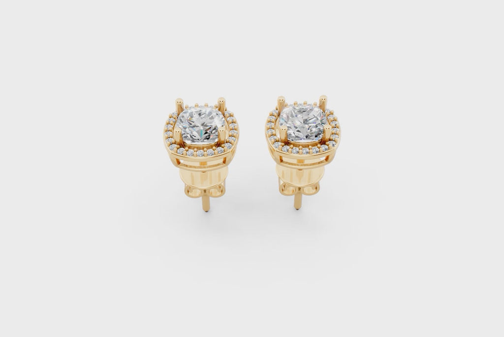 Aurielle Round Brilliant Lab Grown Diamond Halo Stud Earrings in Gold