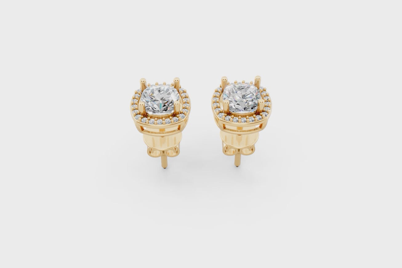 Aurielle Round Brilliant Lab Grown Diamond Halo Stud Earrings in Gold