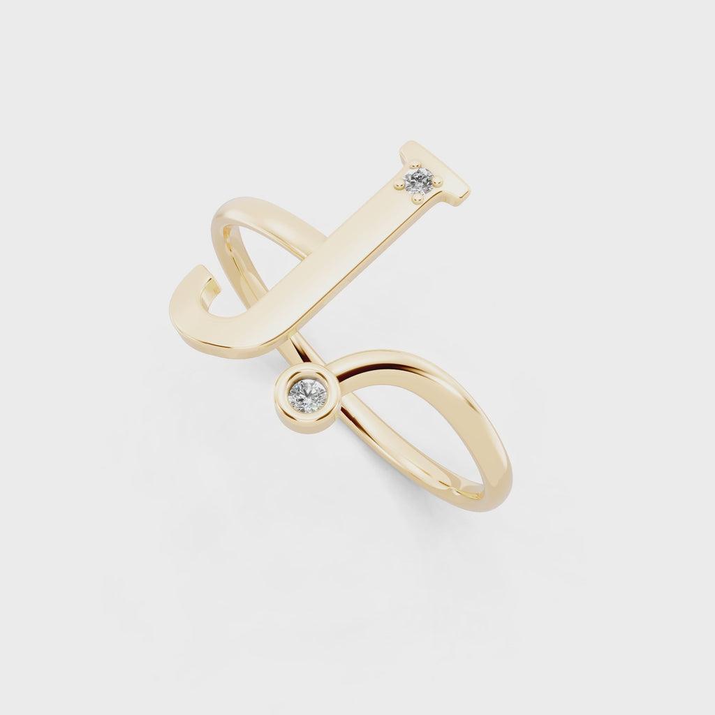 Modern Abstract Open Bypass Ring with Dual Round Stone Accents