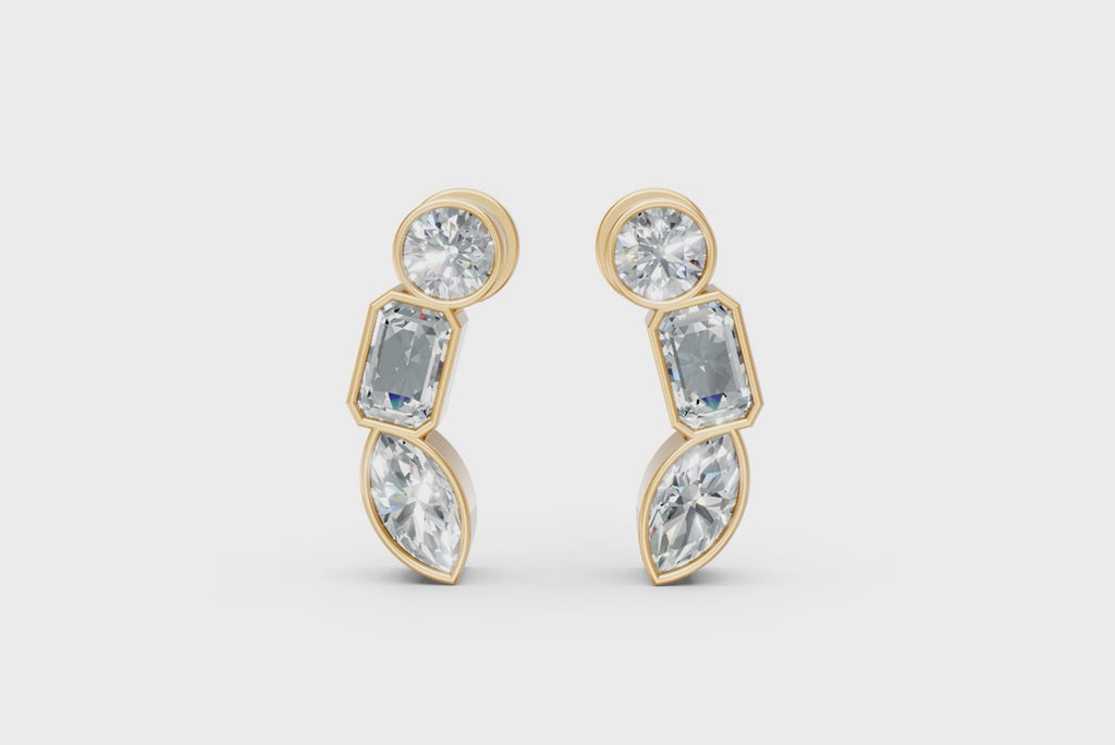 Premium Three Mixed Cut Lab Grown Diamond Drop Earrings for Everyday Styling