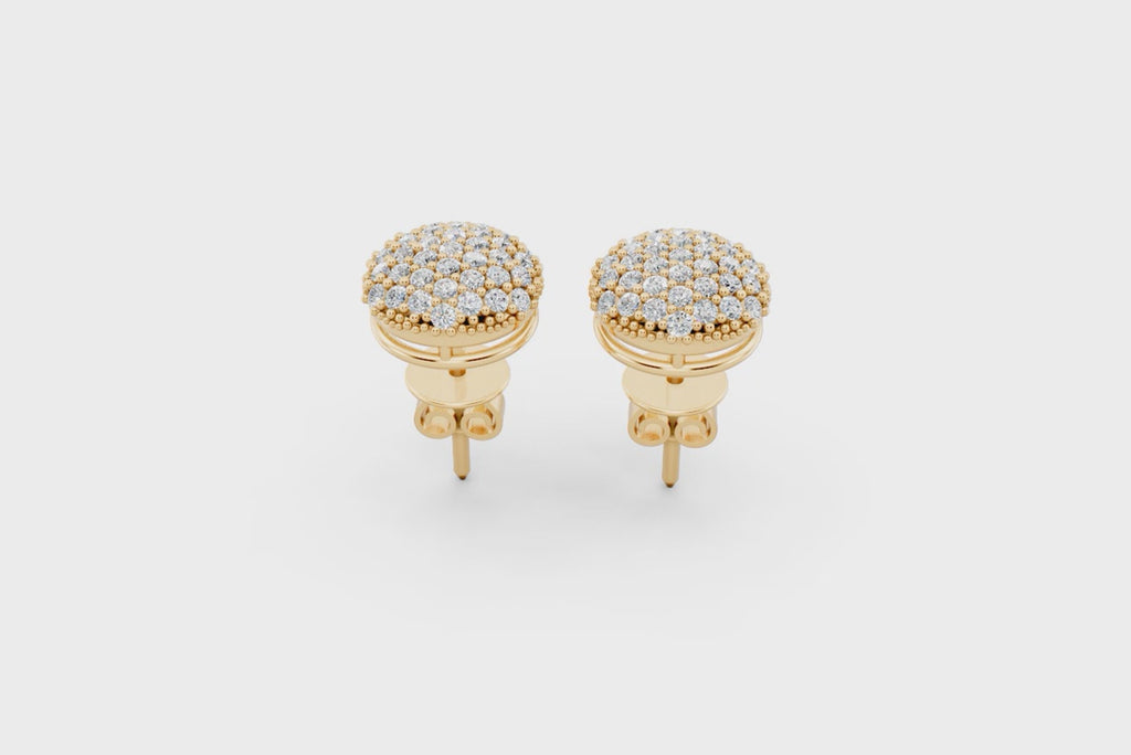 Premium Gold Pave Cluster Button Stud Earrings for Women with Round Brilliant Lab Grown Diamond
