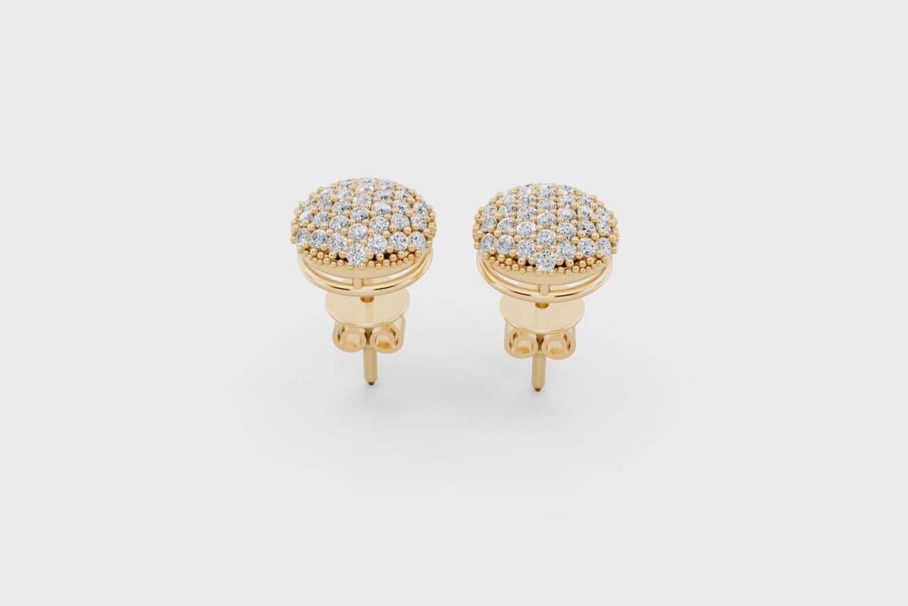 Premium Gold Pave Cluster Button Stud Earrings for Women with Round Brilliant Lab Grown Diamond