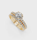 Luxury Round Cut Lab Grown Diamond Halo Engagement Ring with Double Pave Band