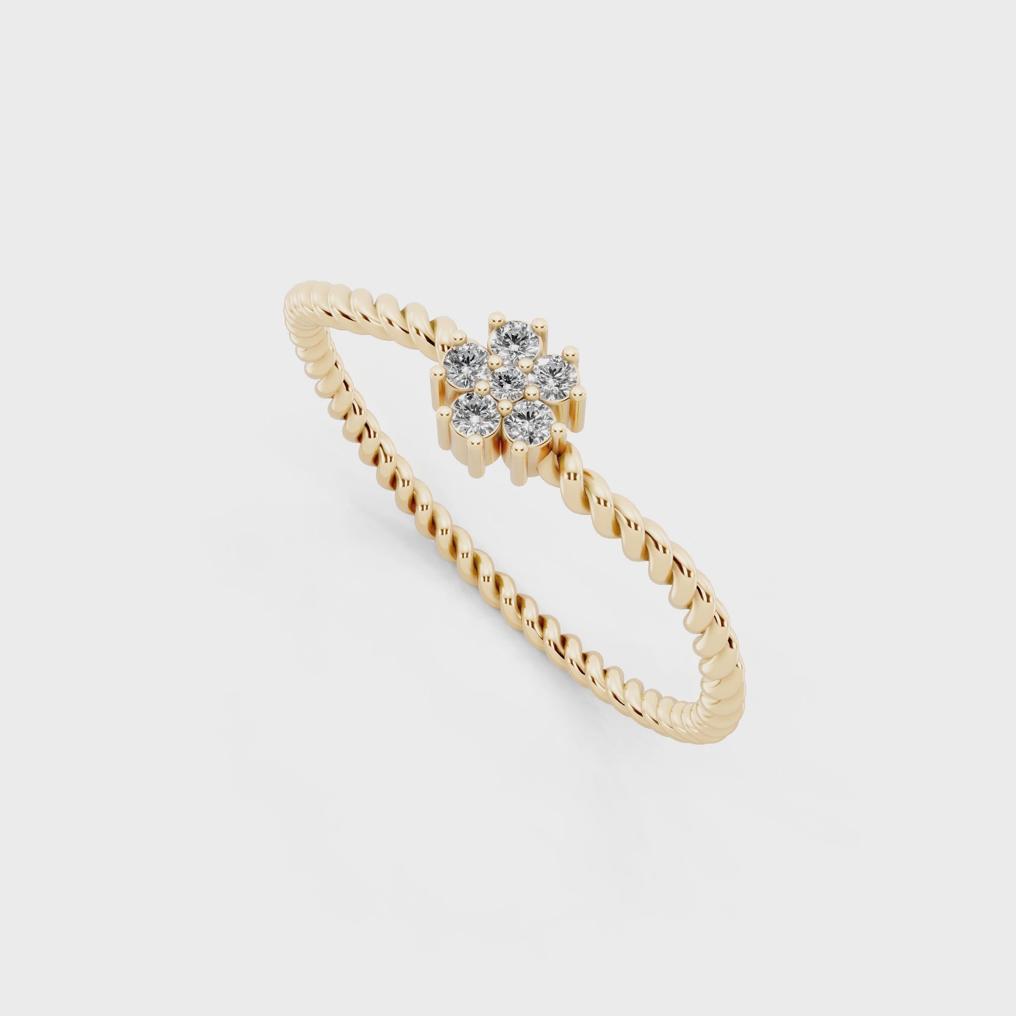 Dainty Twist Band Lab Grown Diamond Flower Ring for Fiancée