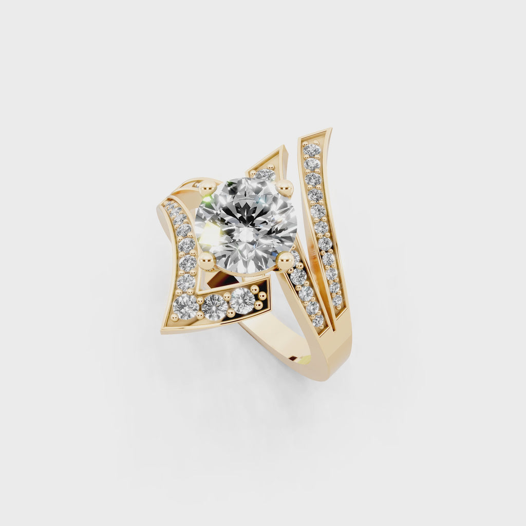 Modern Layered Crossover Ring in Gold with Round Lab Created Diamond