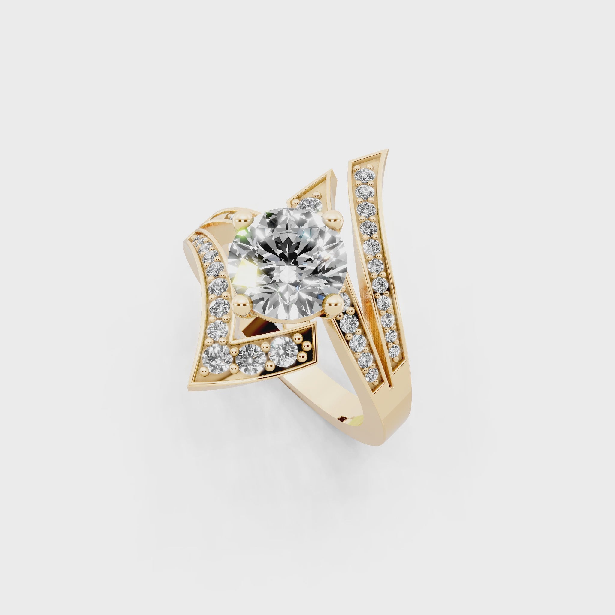 Modern Layered Crossover Ring in Gold with Round Lab Created Diamond