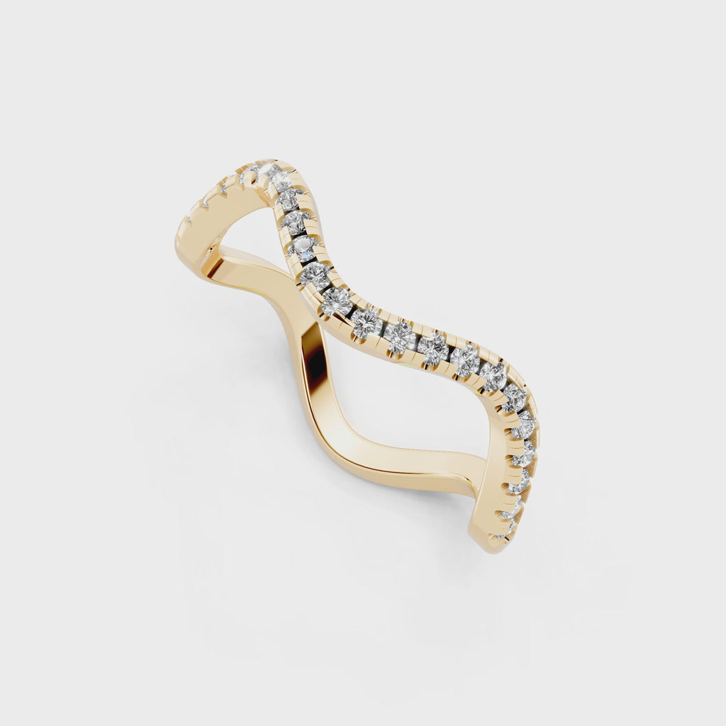 Sculptural Wave Ring with Round Brilliant Lab Created Diamond in 14K Gold