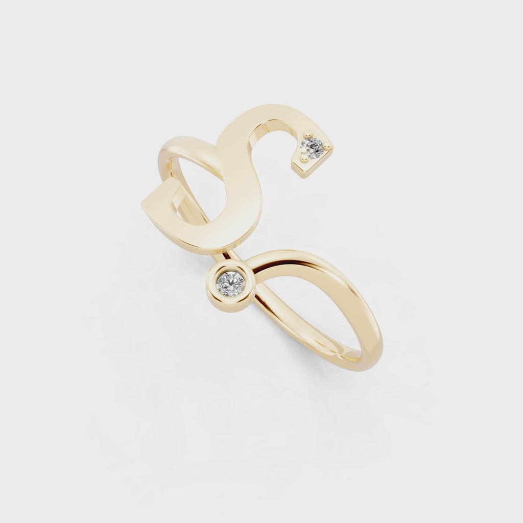 Luxury S Letter Open Wrap Ring with Lab Created Diamond Accents