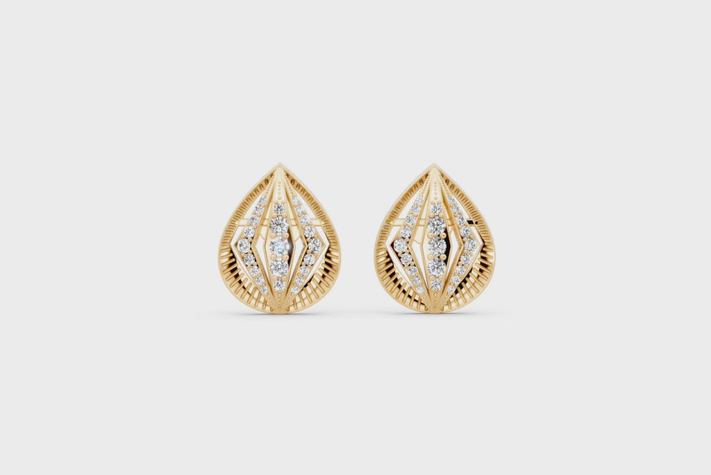 Seraphina Teardrop Filigree Stud Earrings with Round Brilliant Lab Created Diamond