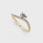 Yellow, White, Rose Gold Tone Pear Solitaire Open Bypass Ring in 18K