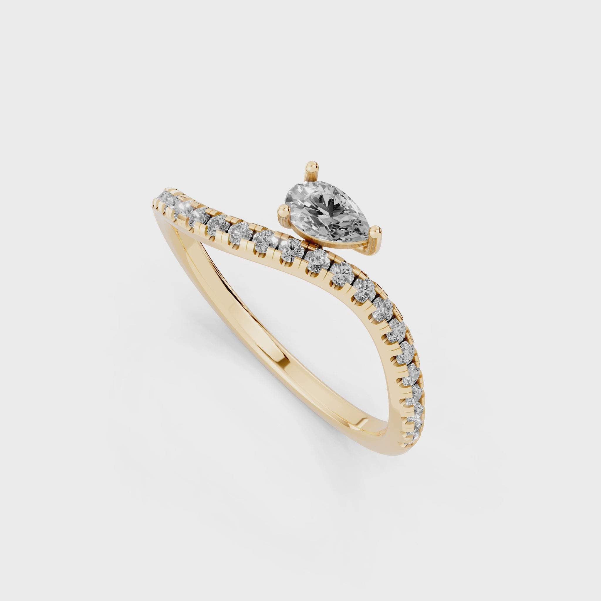 Yellow, White, Rose Gold Tone Pear Solitaire Open Bypass Ring in 18K