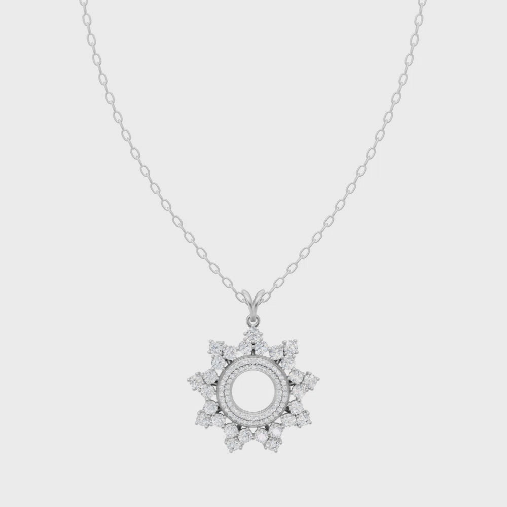 Fancy Floral Design Round Brilliant Lab Grown Diamond Pendant Necklace for Women