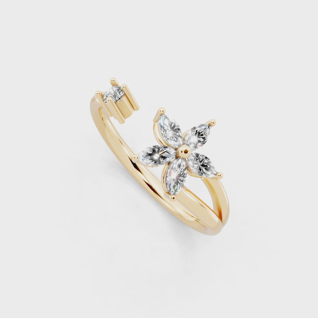 Elegant Floral Bypass Ring with Round & Marquise Brilliant Lab Grown Diamond