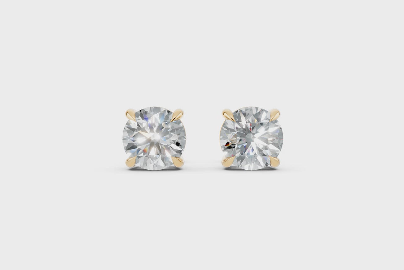 Classic Gold Solitaire Round Cut Lab Created Diamond Stud Earrings for Her