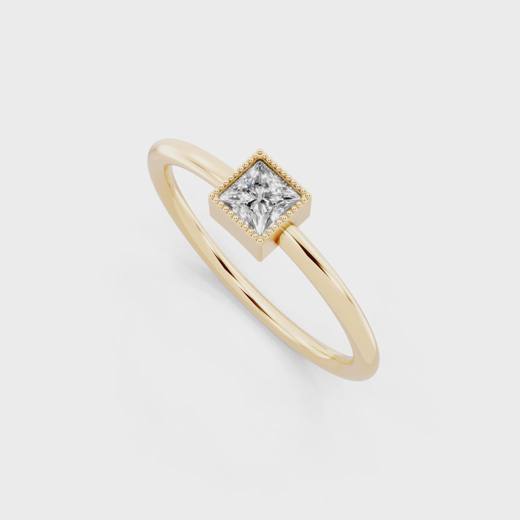 Minimalist Princess Cut Lab Grown Diamond Statement Ring for Anniversary