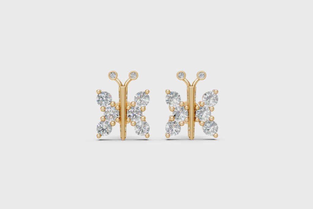 Luxury Round Brilliant Lab Grown Diamond Butterfly Stud Earrings in Gold